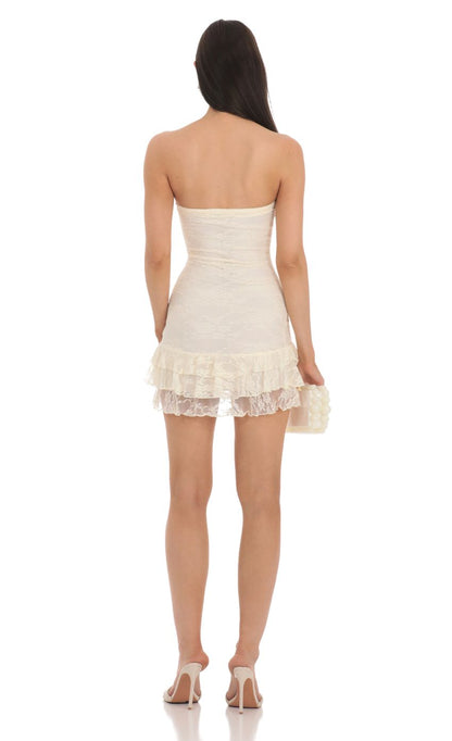 Lucy In The Sky Lace Strapless Bodycon Dress in Cream