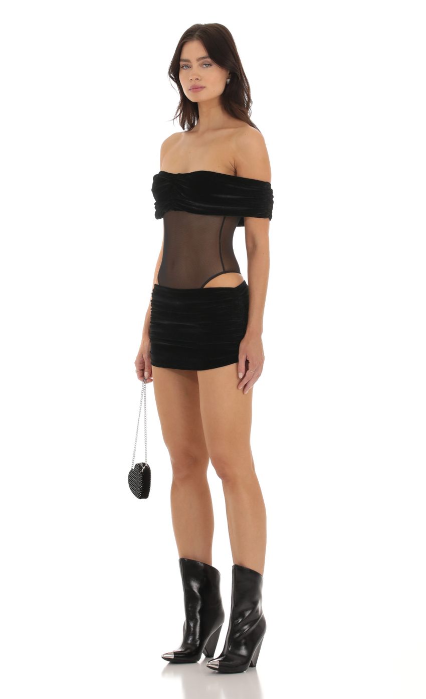 Lucy In The Sky Velvet Off Shoulder Two Piece Set in Black