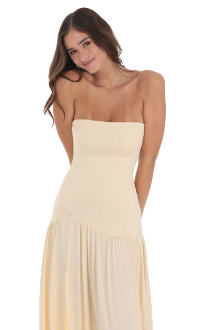 Lucy in the Sky Strapless Drop Waist Maxi Dress in Cream