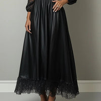 Ursime Lace Lantern Sleeve PU Leather Maxi Dress