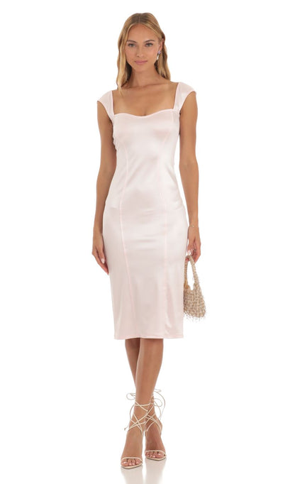 Lucy In The Sky Satin Midi Dress in Pink
