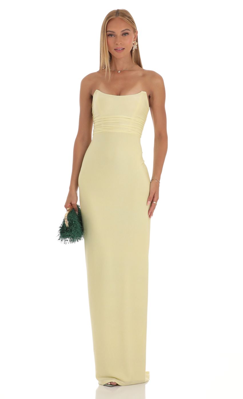 Lucy In The Sky Corset Strapless Maxi Dress in Yellow