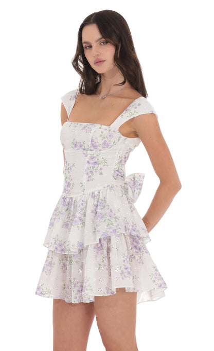 Lucy In The Sky Floral Ruffle Cap Sleeve Dress in White