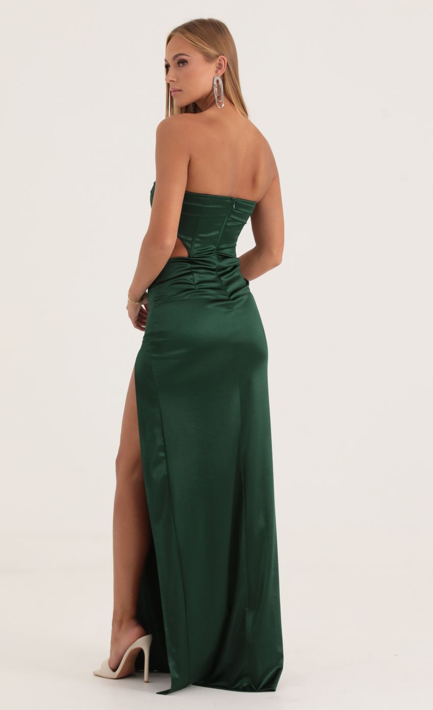 Lucy In The Sky Satin Cutout Corset Maxi in Green