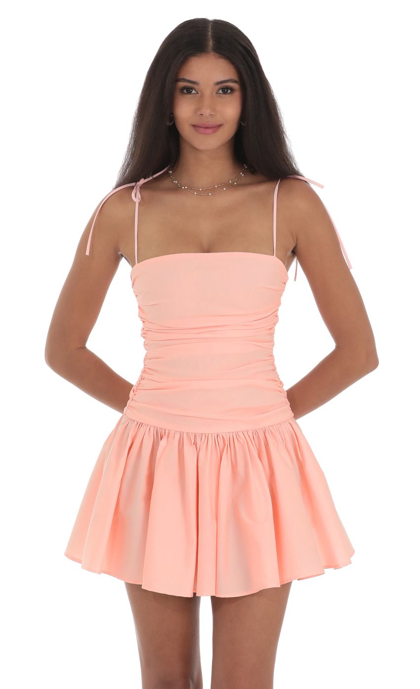 Lucy In The Sky Ruched Fit and Flare Dress in Pink