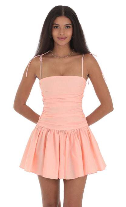 Lucy In The Sky Ruched Fit and Flare Dress in Pink