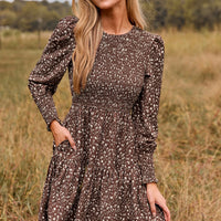 Cupshe Brown Ditsy Smocked Puff Sleeve Mini Dress