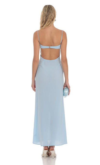 Lucy in the Sky Lace Trim Maxi Dress in Light Blue