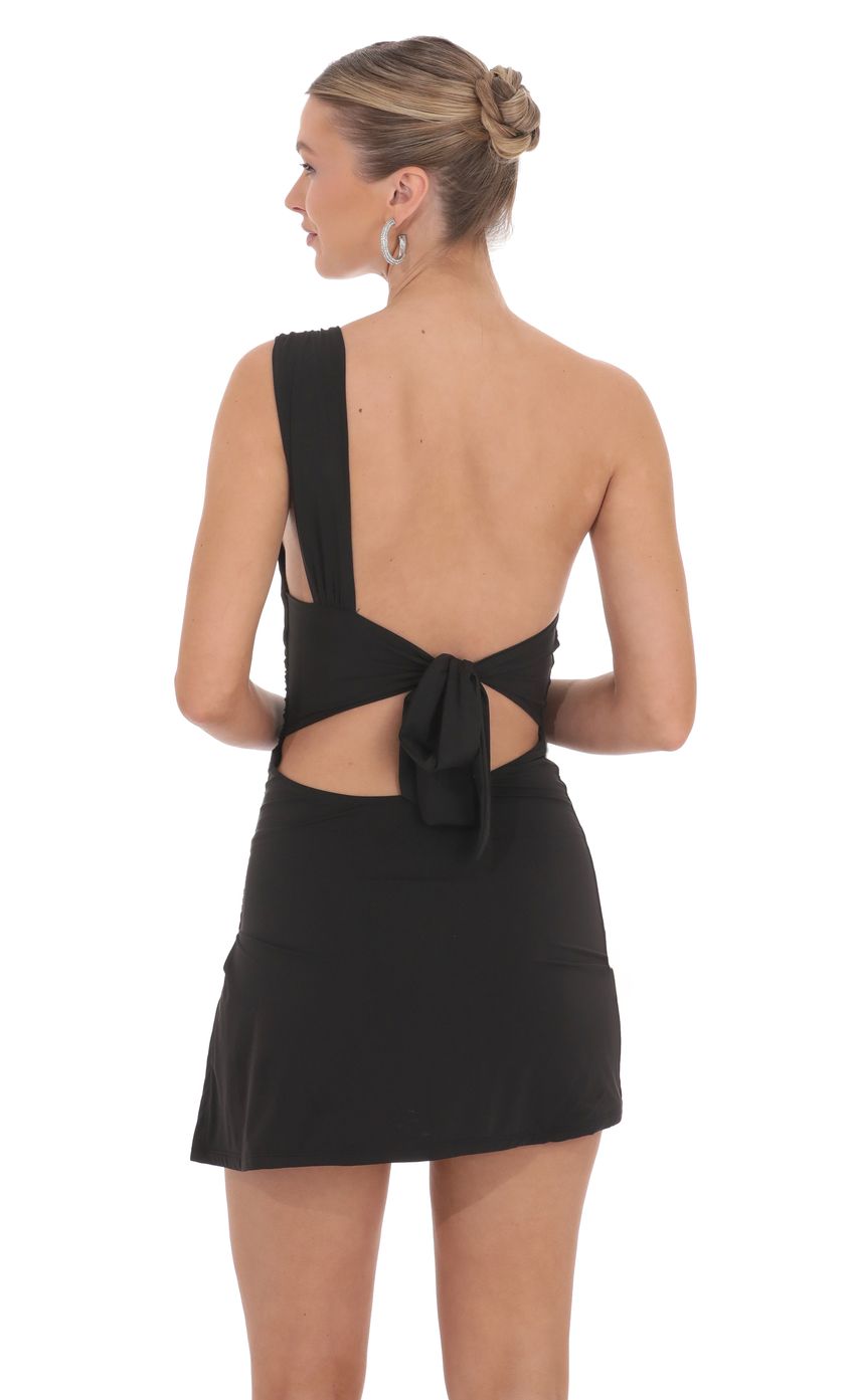 Lucy In The Sky Ruched One Shoulder Dress in Black