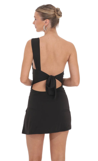 Lucy In The Sky Ruched One Shoulder Dress in Black