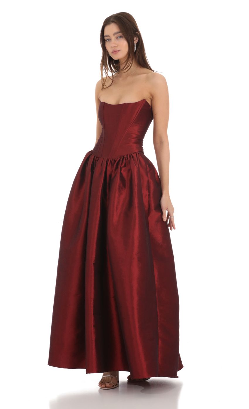 Lucy In The Sky Strapless Corset Gown in Deep Red
