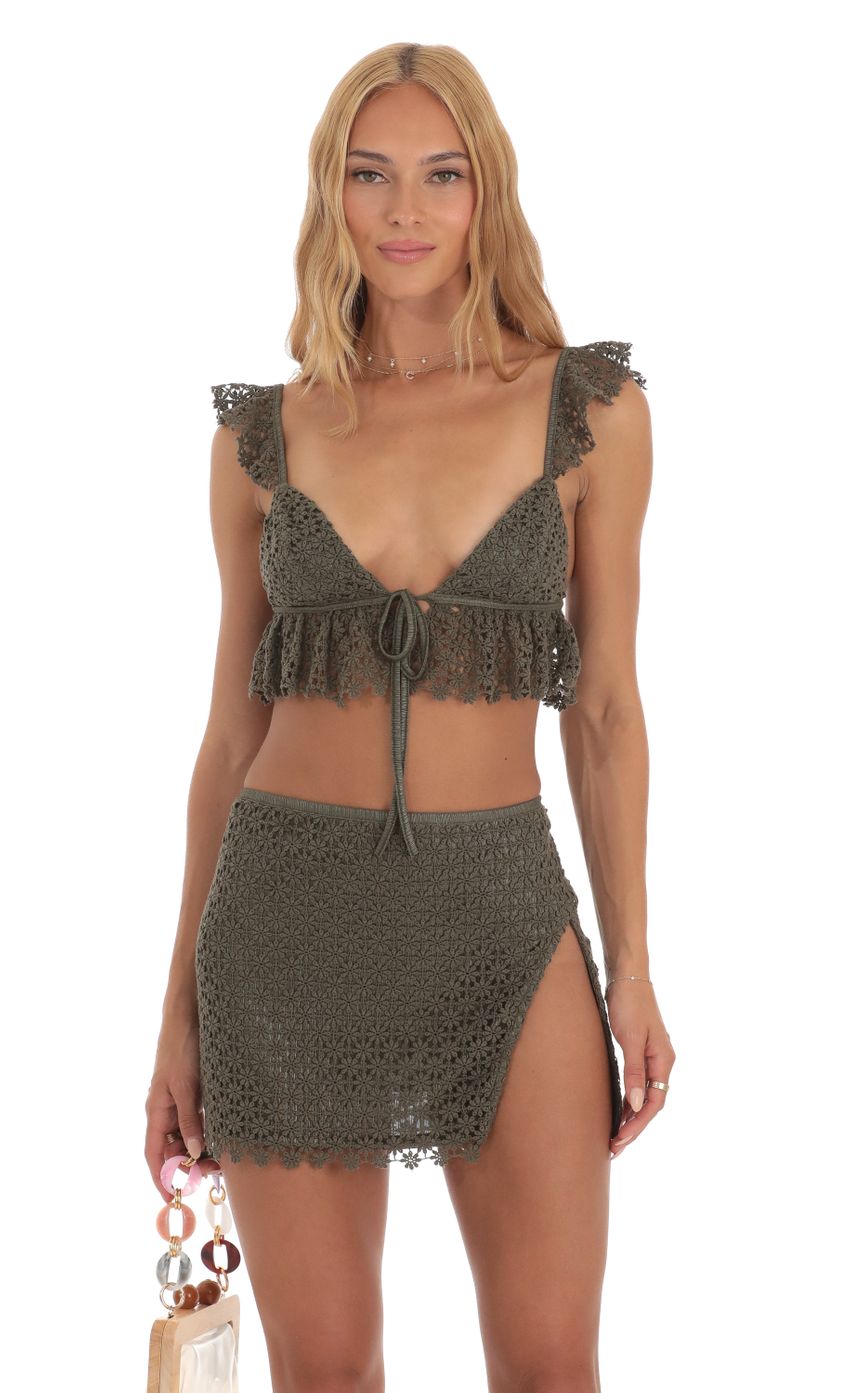 Lucy In The Sky Embroidered Floral Two Piece Set in Green