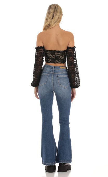 Lucy in the Sky Corset Lace Top in Black
