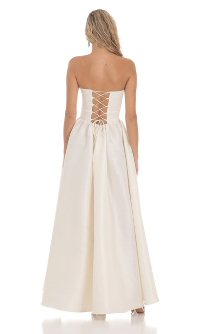 Lucy In The Sky Corset Strapless Gown Dress in White