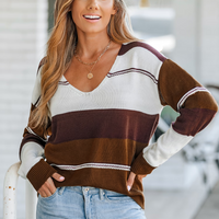 Cupshe Coffee Striped V-Neck Sweater (x3)