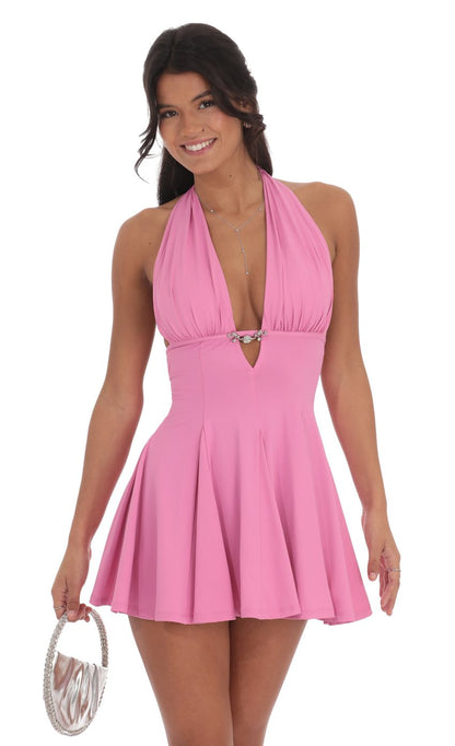 Lucy In The Sky Plunge Rose Clip Dress in Pink