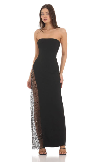 Lucy in the Sky Strapless Mesh Sequin Slit