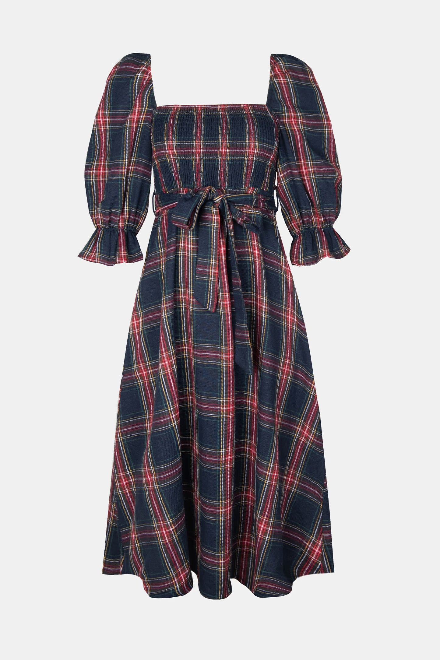 Cupshe X Gabby Windey Burgundy Belted Plaid Smocked Maxi Dress