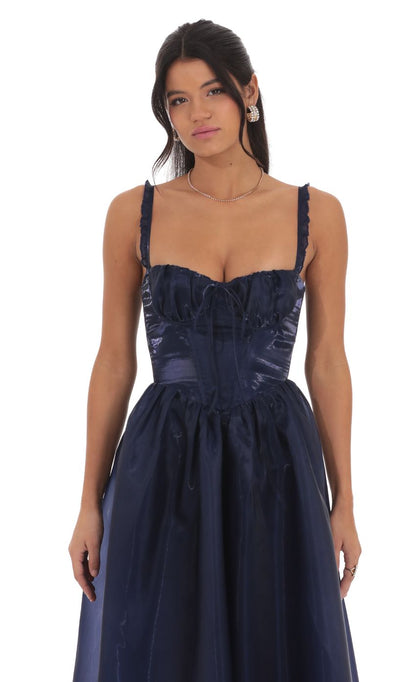 Lucy In The Sky Sheen Corset Maxi Dress in Navy