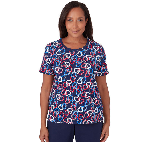 Alfred Dunner Women's Short Sleeve Linking Hearts Top