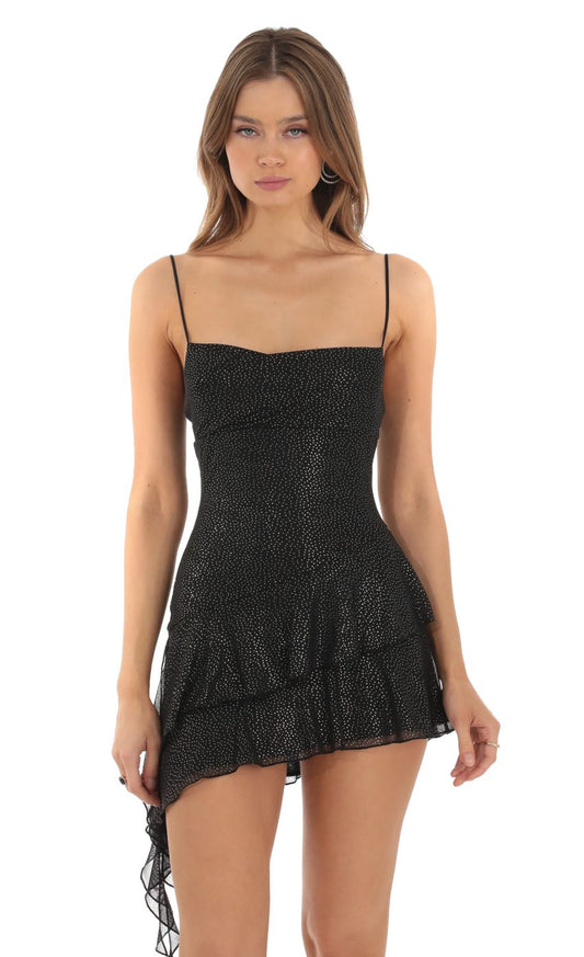 Lucy In The Sky Hadleigh Shimmer Mesh Tassel Dress in Black