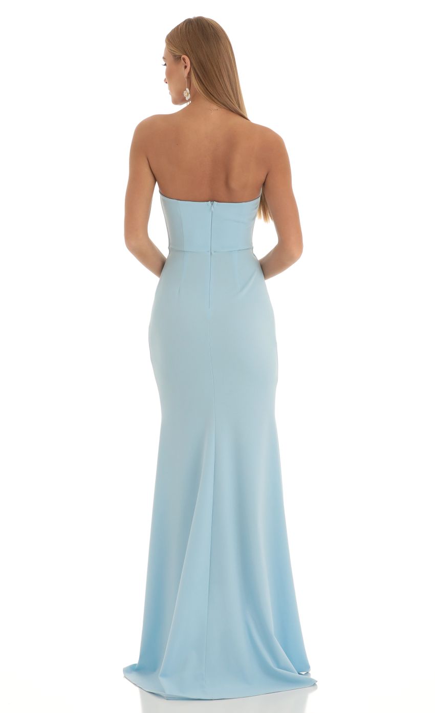 Lucy In The Sky Crepe High Low Maxi Dress in Blue