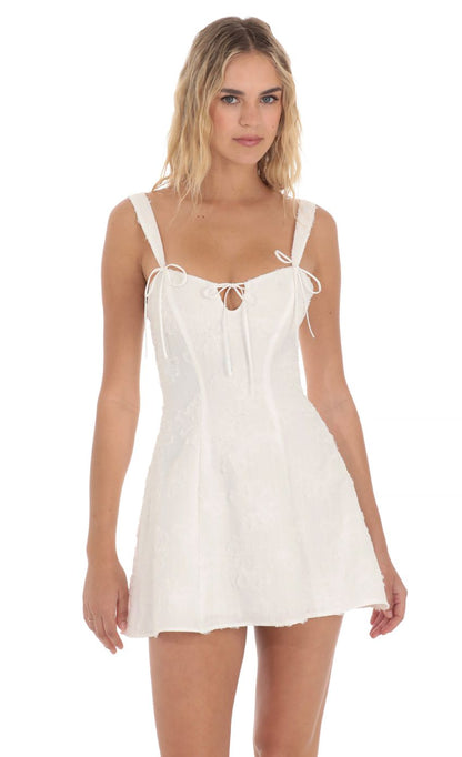 Lucy in the Sky Textured Floral Triple Ties Dress in White