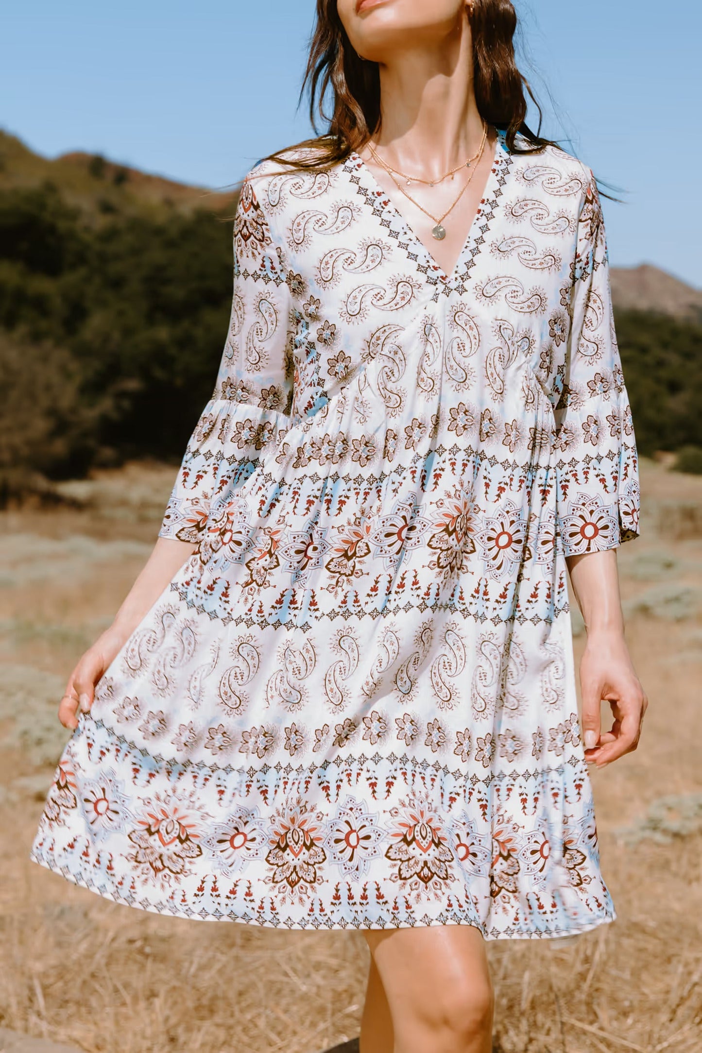 Cupshe Paisley Boho Flared Sleeve Mini Dress