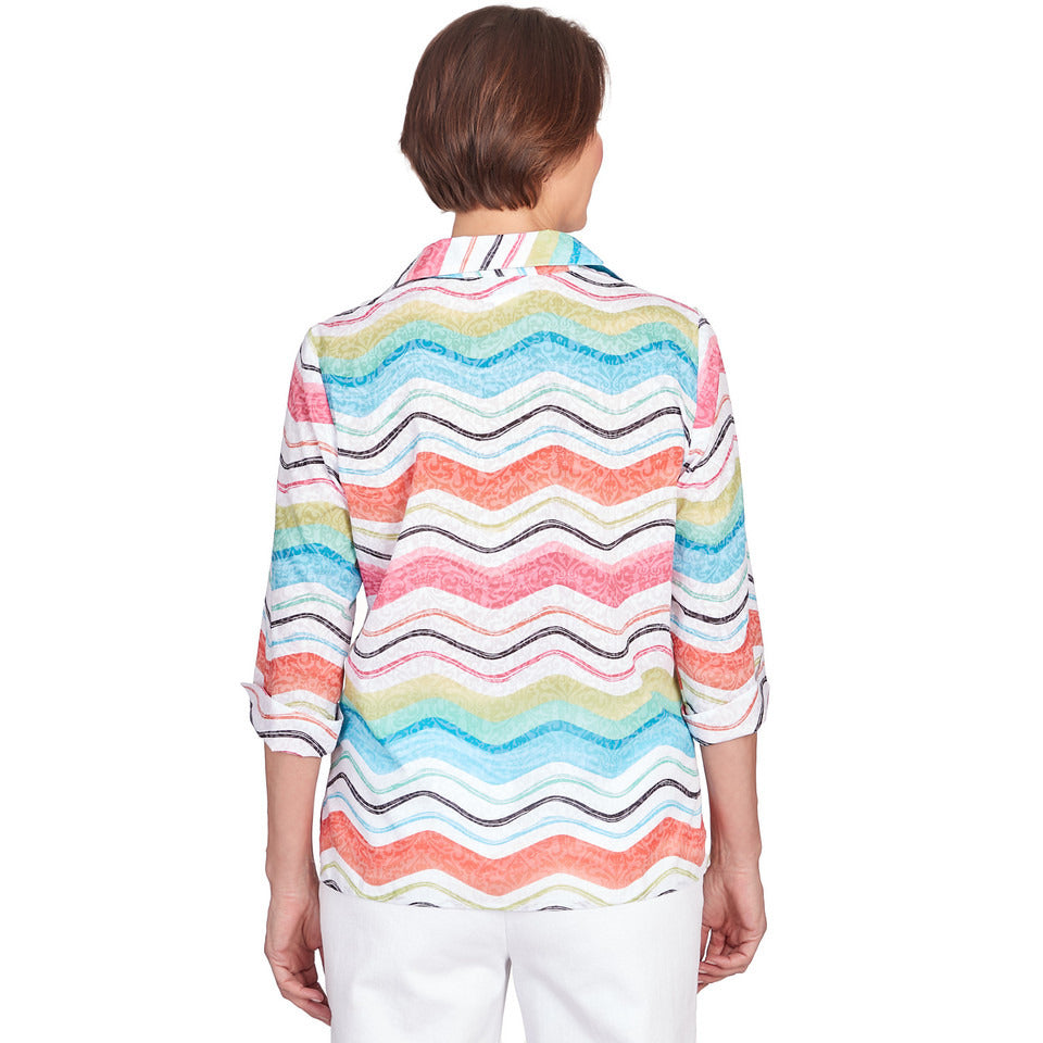 Alfred Dunner Women's Wavy Stripe Button Down Top