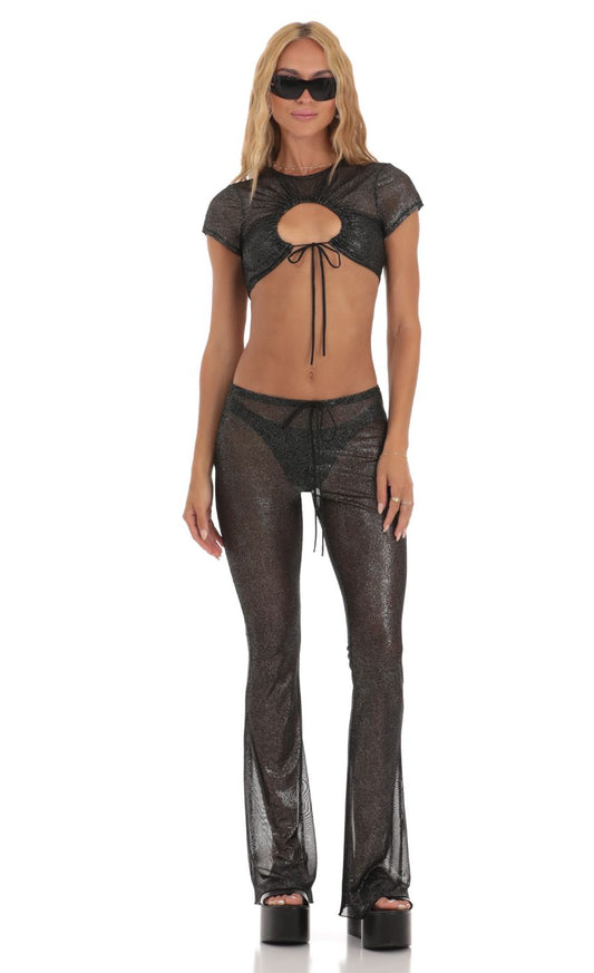 Lucy In The Sky Shimmer Three Piece Pant Set in Black
