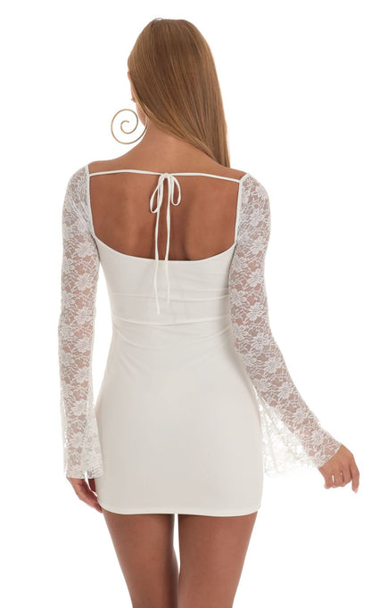 Lucy In The Sky Lace Long Sleeve Dress in White