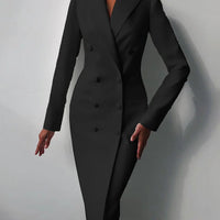 Ursime Formal Peak Lapel Double Breasted Long Sleeve Blazer Midi Dress