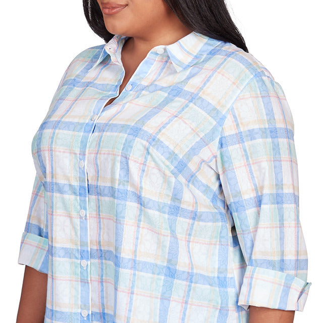 Alfred Dunner Women's Neutral Plaid Button Down Top