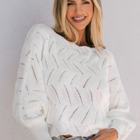 Cupshe Wavy Pointelle Knit Bishop Sleeve Sweater (x2)