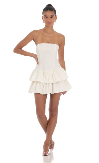 Lucy In The Sky Strapless Corset Bubble Dress in Ivory