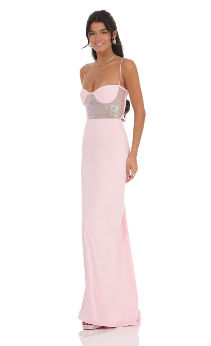 Lucy In The Sky Sequin Cutout Maxi Dress in Pink
