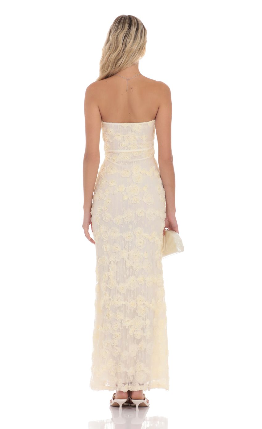 Lucy In The Sky Rosette Strapless Maxi Dress in Cream