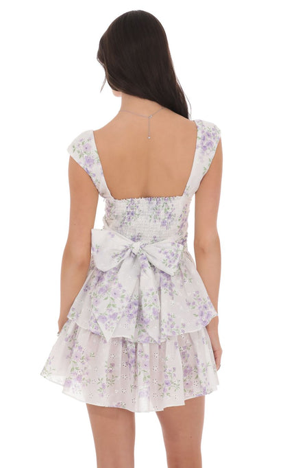 Lucy In The Sky Floral Ruffle Cap Sleeve Dress in White