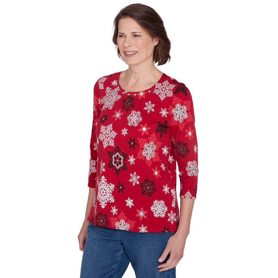 Alfred Dunner Women's Classic Snowflake Infused Top