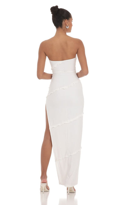 Lucy In The Sky Ruffle Strapless Dress in White