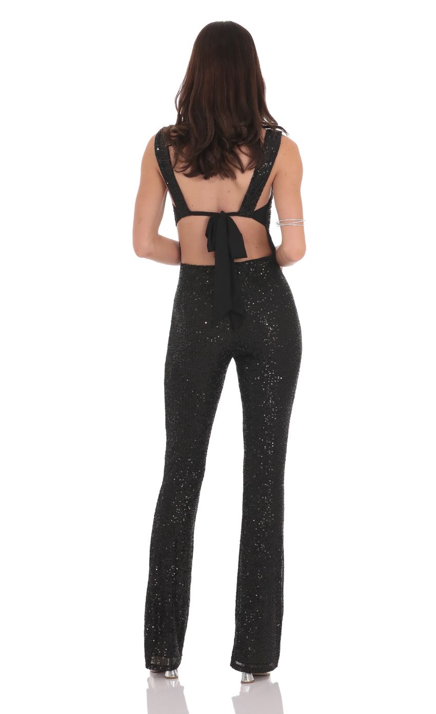 Lucy In The Sky Sequin Back Tie Jumpsuit in Black