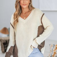 Cupshe Contrast Trim Ribbed V-Neck Pullover (x2)