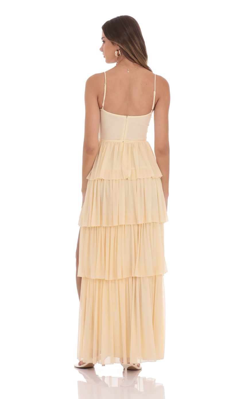 Lucy in the Sky Mesh Ruffle Maxi Dress in Yellow