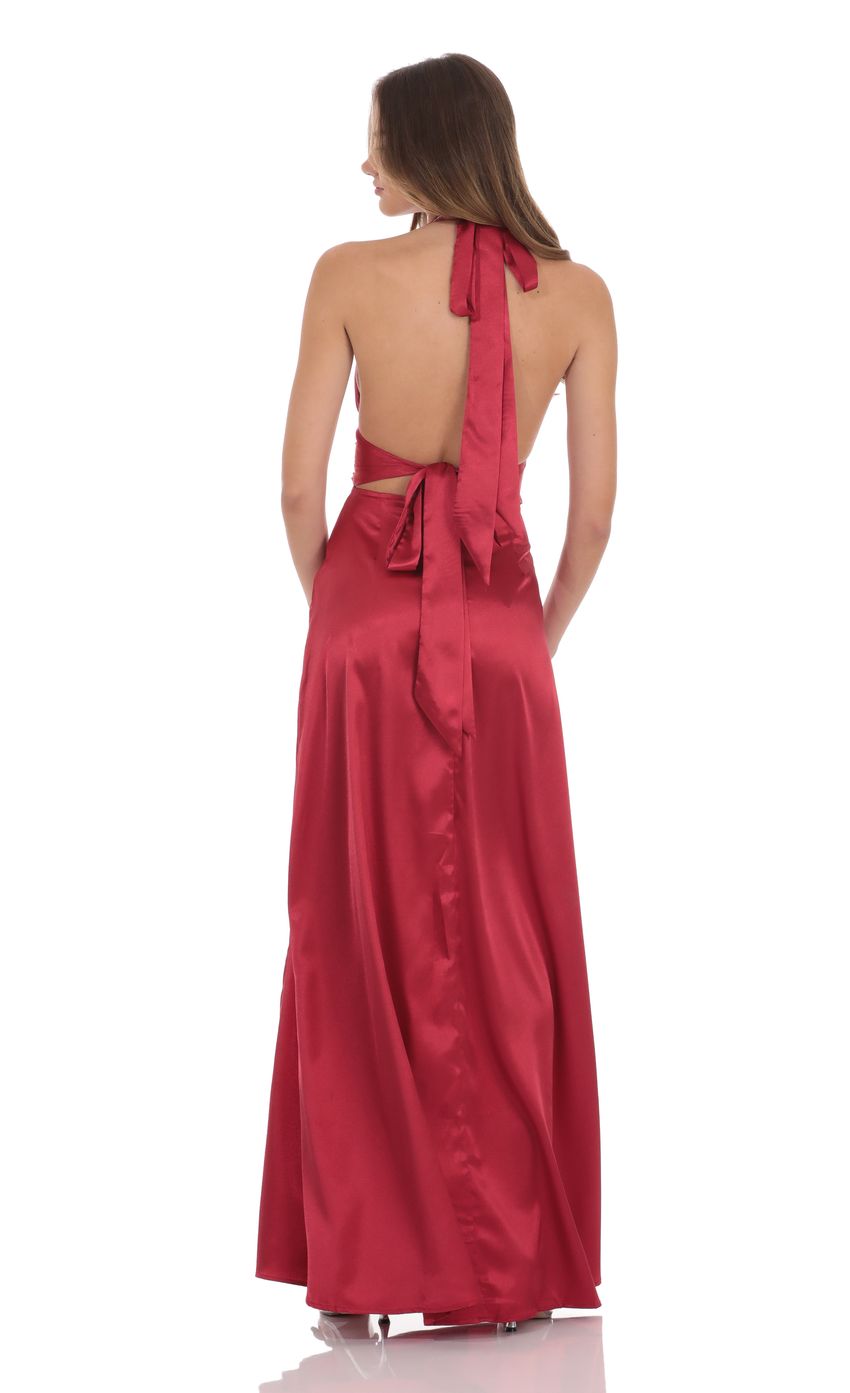 Lucy In The Sky Satin Halter Maxi Dress in Red