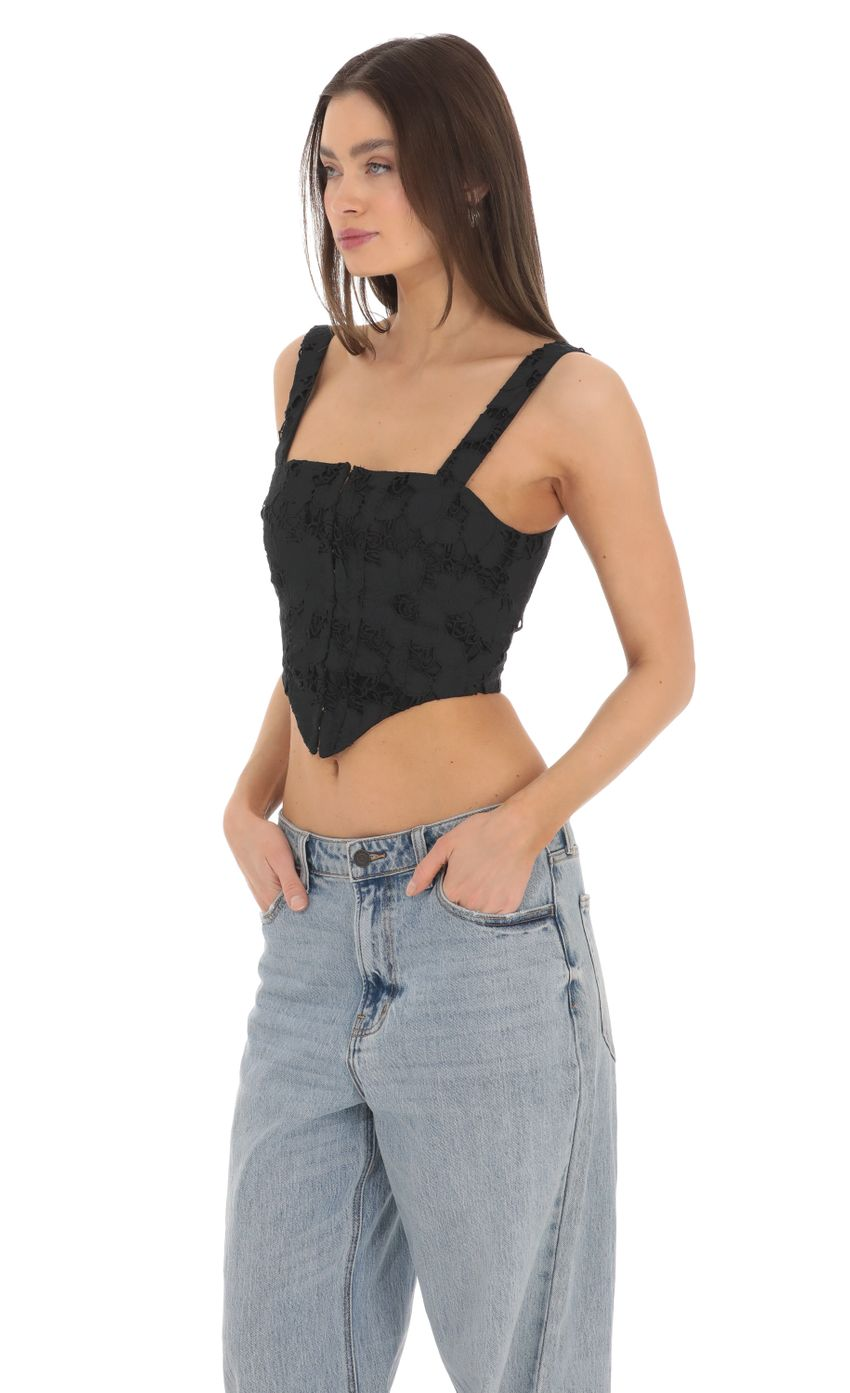 Lucy in the Sky Embroidered Floral Pointed Top in Black