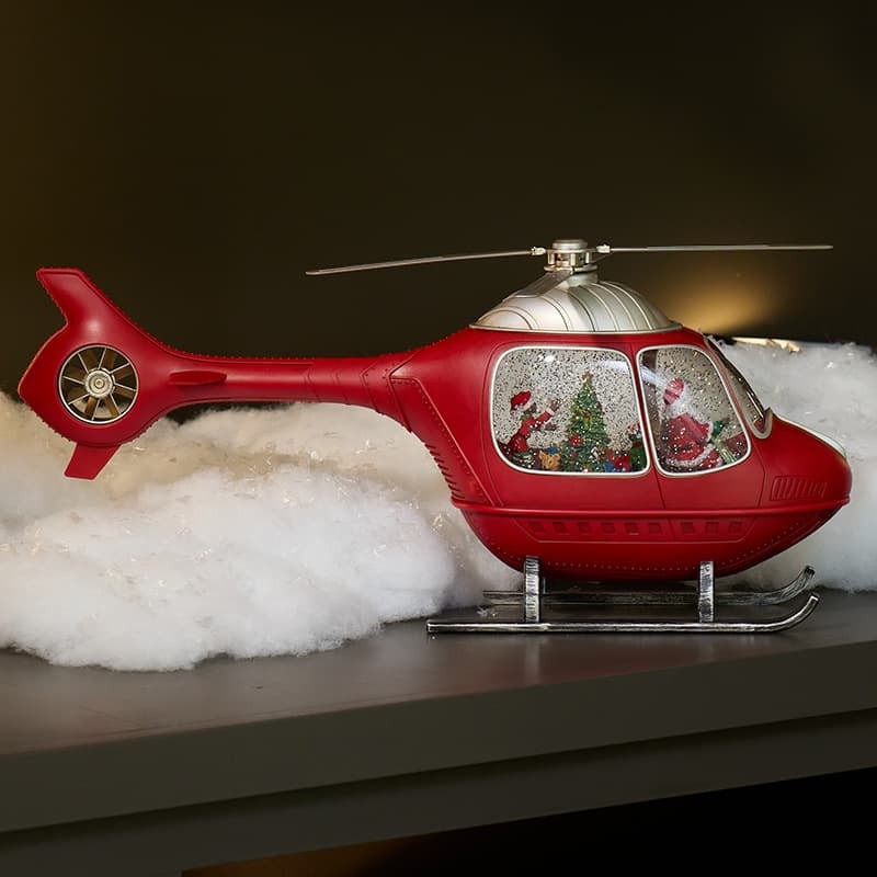 Cracker Barrel African American Santa's Helicopter Glitter Globe