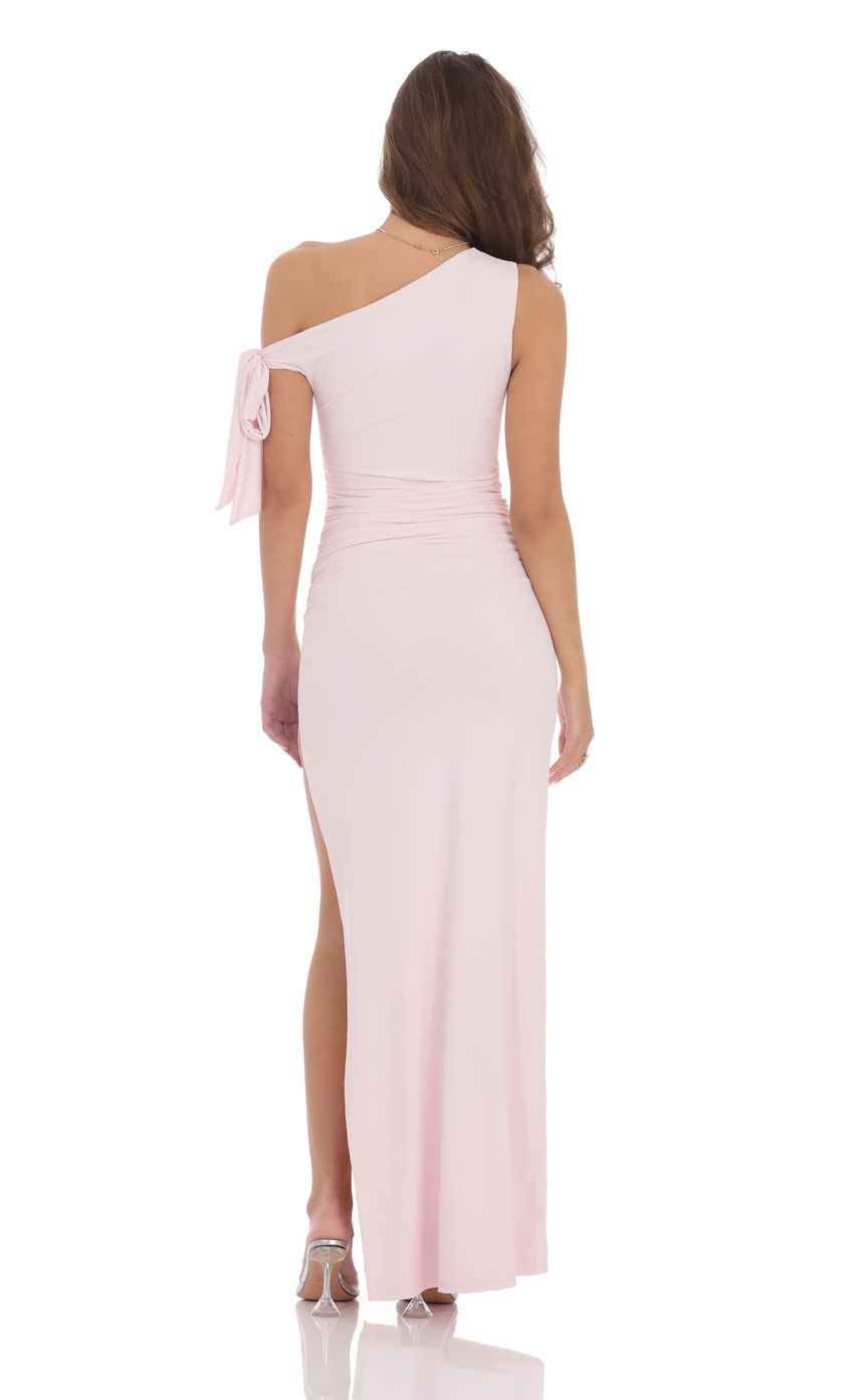 Lucy In The Sky Off Shoulder Tie Strap Maxi Dress in Pink