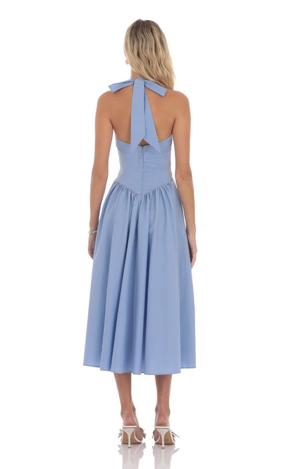 Lucy In The Sky Halter Midi Dress in Light Blue