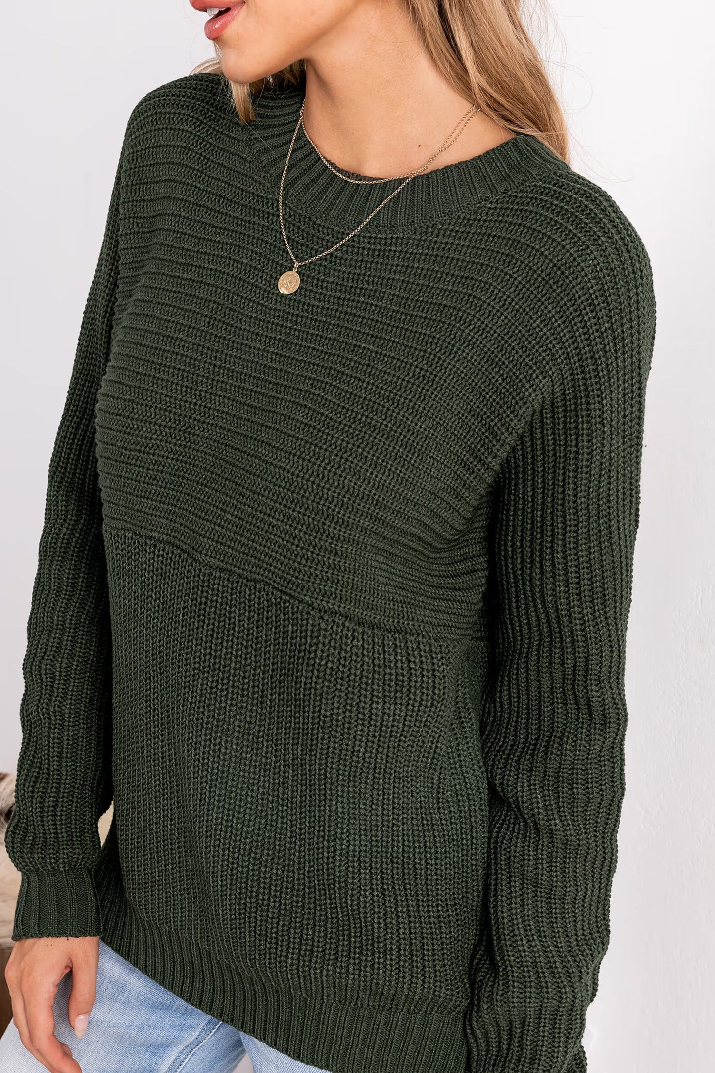 Cupshe Green Round Neck Long Sleeve Knit Sweater