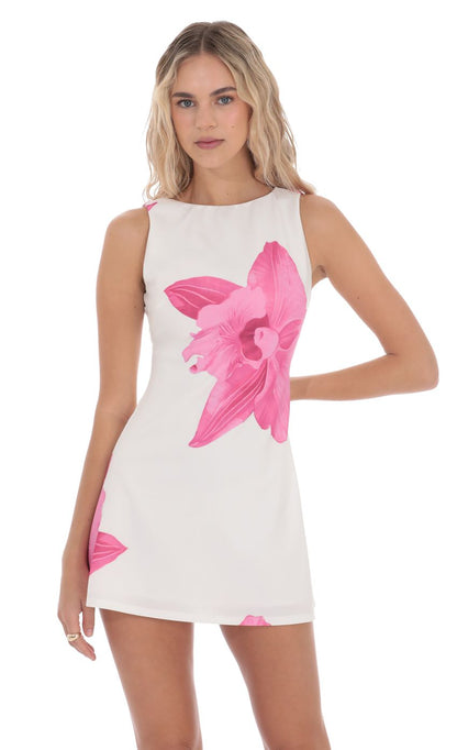 Lucy In The Sky Floral High Neck Dress in White